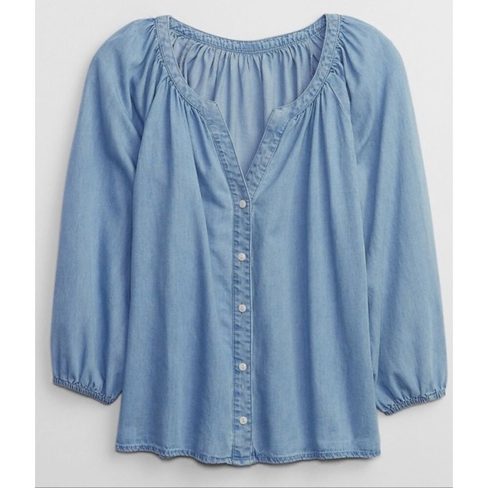 Gap Denim Split Neck Top Size Small - image 1